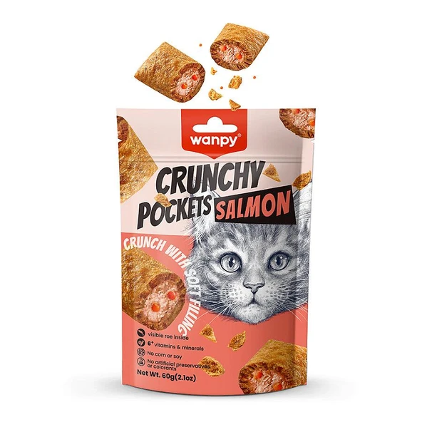 Wanpy Crunchy Pockets Somonlu ve Havyarlı Kedi Ödül Maması 60 gr ürün görseli 1
