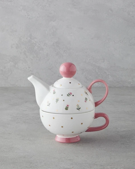 English Home Pink Flowers New Bone China Demlik Seti 400 ml Pembe ürün görseli 1
