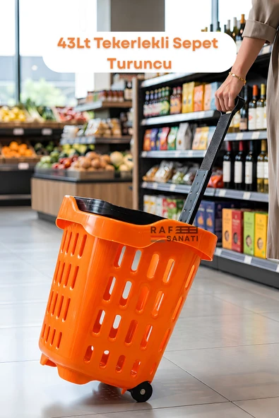 43 LT Tekerlekli Market Sepeti | Plastik Alışveriş Sepeti Ergonomik Çift Saplı Turuncu ürün görseli 1