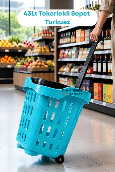 43 LT Tekerlekli Market Sepeti | Plastik Alışveriş Sepeti Ergonomik Çift Saplı Turkuaz ürün görseli 1
