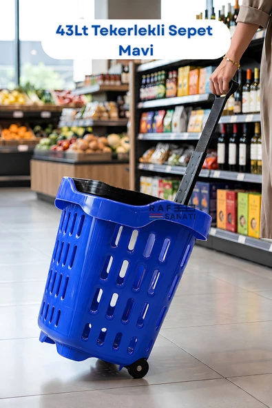43 LT Tekerlekli Market Sepeti | Plastik Alışveriş Sepeti Ergonomik Çift Saplı Mavi ürün görseli 1