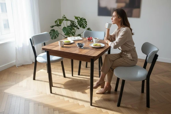 EFE MOBİLYA T-6011KEMENÇE  MDF 70X120 TEDDY AÇIK GRİ SANDALYE 4 KİŞİLİK MUTFAK MASA TAKIMI ürün görseli 1