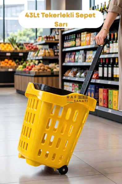43 LT Tekerlekli Market Sepeti | Plastik Alışveriş Sepeti Ergonomik Çift Saplı Sarı ürün görseli 1