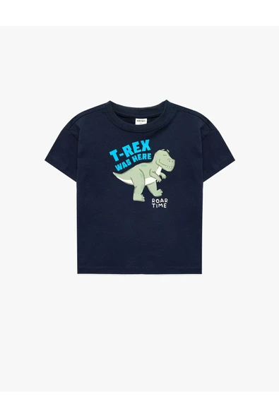 Koton Erkek Bebek Dinozor Baskılı Kısa Kollu Bisiklet Yaka Pamuklu Tişört ürün görseli 1