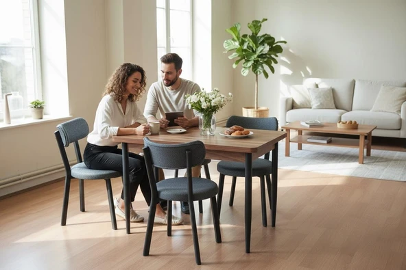EFE MOBİLYA T-6012 KEMENÇE MDF 70X120 TEDDY ANTRASİT SANDALYE 4 KİŞİLİK MUTFAK MASA TAKIMI ürün görseli 1