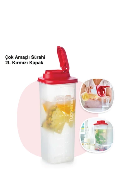 Tupperware YENİ Çok Amaçlı Sürahi 2 litre Kırmızı Kapak ürün görseli 1