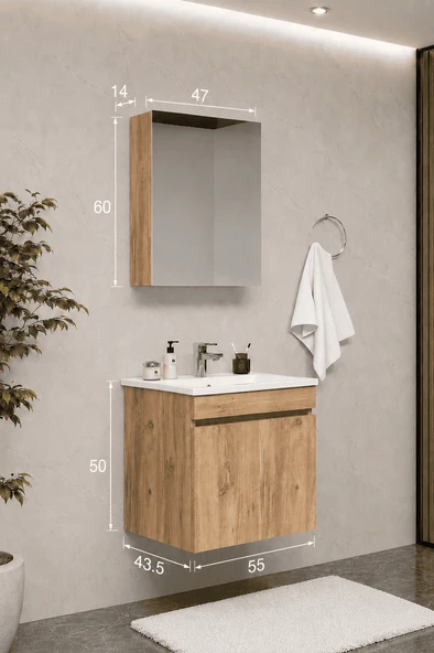Teta Home Tokyo 55 cm MDF Banyo Dolabı Seti  Atlantik Çam ürün görseli 1