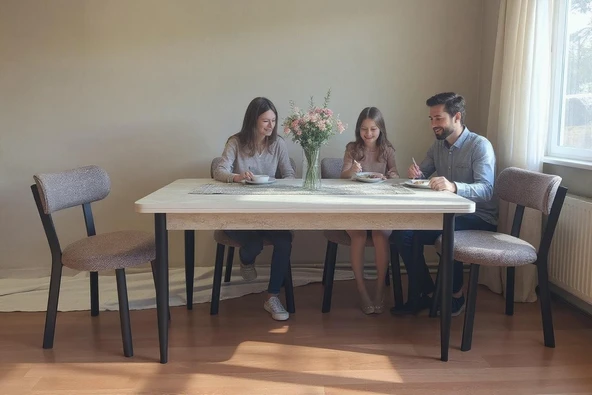 EFE MOBİLYA T-6016 TRAVERTEN MDF 70X120 TEDDY KAHVE SANDALYE 4 KİŞİLİK MUTFAK MASA TAKIMI ürün görseli 1