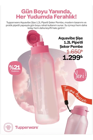Tupperware Aquavipe pipetli şişe 1.200 taşıma askılı ürün görseli 1