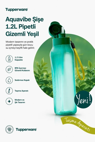 Tupperware Aquavibe Şişe 1.2L pipetli gizemli yeşil (mutfak kamp öteberi mağazası ürün görseli 1