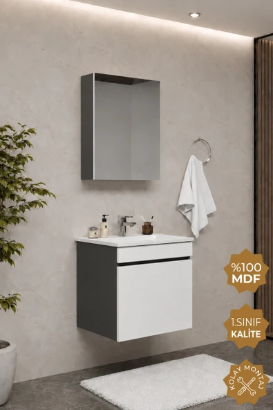 Teta Home Tokyo 55 cm MDF Banyo Dolabı Seti  Antrasit-Beyaz ürün görseli 1