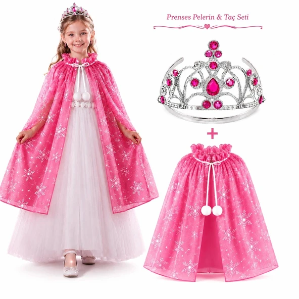 Masal Prensesi Pembe Pelerin ve Taç Seti (85 cm) ürün görseli 1