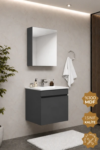 Teta Home Tokyo 55 cm MDF Banyo Dolabı Seti  Antrasit ürün görseli 1
