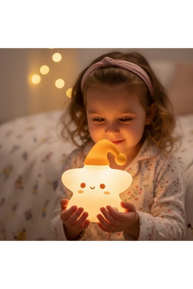 Renk Değiştiren RGB Led Sevimli Yıldız Çocuk Odası Gece Masa Lambası Yumuşak Silikon Şarj Edilebilir ürün görseli 1