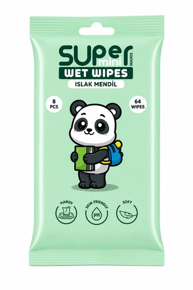 WET WIPES SUPER MINI ISLAK MENDIL 8 LI PANDA - Resim 2