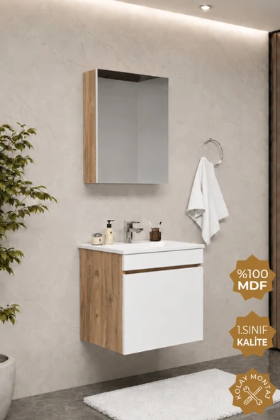 Teta Home Tokyo 55 cm MDF Banyo Dolabı Seti  Atlantik Çam-Beyaz ürün görseli 1