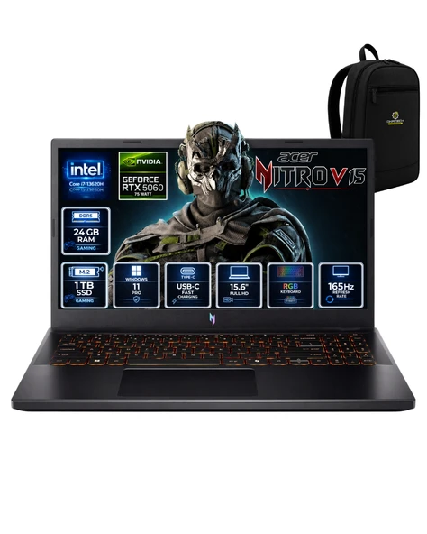 ACER NİTRO V 15 ANV15-52-76BW İ7-13620H 24 GB 1 TB SSD RTX5060 15.6" FHD WİN11PRO GAMİNG LAPTOP NH.QZ8EY.002OKA06 ürün görseli 1