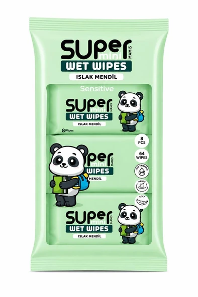 WET WIPES SUPER MINI ISLAK MENDIL 8 LI PANDA ürün görseli 1