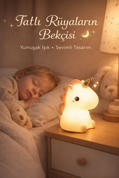 RGB Led Sevimli Unicorn Çocuk Odası Gece Masa Lambası Renk Değiştiren Yumuşak Silikon Usbli Şarjlı ürün görseli 1