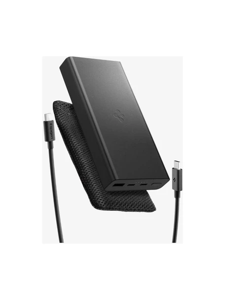 Spigen 20000 mAh Alüminyum Kasa 30W USB-C + USB-A Giriş / Çıkış Hızlı Şarj 3 Portlu Powerbank / 1 Metre Type-C Harici Kablolu Taşınabilir Şarj Cihazı + Taşıma Çantası EA3020 Black - ABA09433 ürün görseli 1