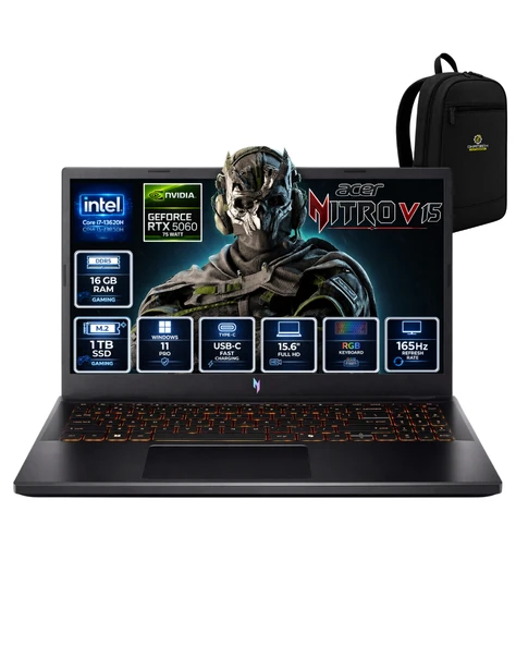 ACER NİTRO V 15 ANV15-52-76BW İ7-13620H 16 GB 1 TB SSD RTX5060 15.6" FHD WİN11PRO GAMİNG LAPTOP NH.QZ8EY.002OKA02 ürün görseli 1