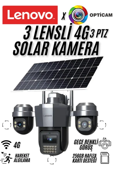 x Opticam W14CZ4G Smart Solar 4G Kamera 3+3+3 MP Uzaktan Döner 3 Kamera ürün görseli 1