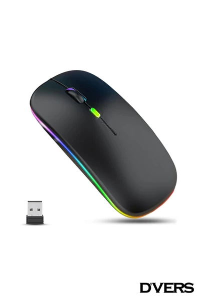 Ultra Slim Usb 2.4ghz Siyah Ledli 800/1200/1600dpi Şarjlı Kablosuz Mouse Rgb Led Işıklı ürün görseli 1