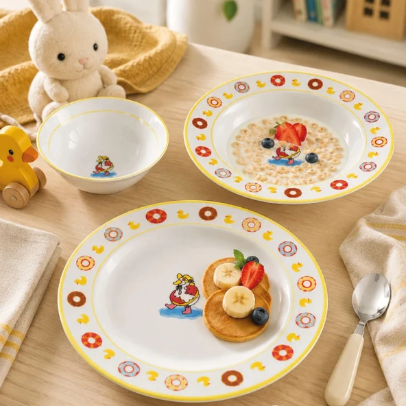 Fecra Tatlı Rota 3 Parça Porselen Mama Takımı ürün görseli 1