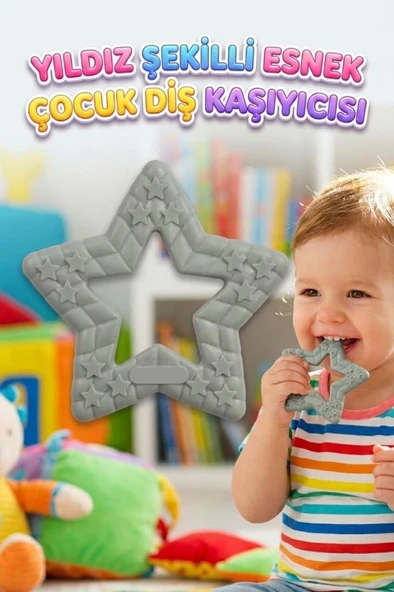 Yıldız Şekilli Esnek BPA İçermeyen Kabartılı Pastel Renkli Oyuncak Bebek Diş Kaşıyıcısı ürün görseli 1