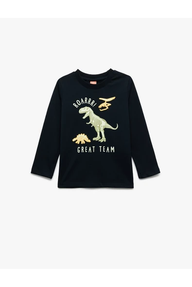 Koton Erkek Bebek Dinozor Baskılı Uzun Kollu Bisiklet Yaka Pamuklu Tişört ürün görseli 1