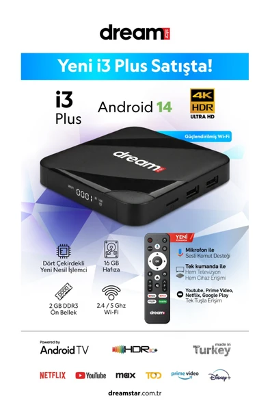i3 Plus | Android TV Box | Android 14 | Sesli Komut Desteği | 6K Ultra HD | WiFi | HDMI Kablo Hediye ürün görseli 1