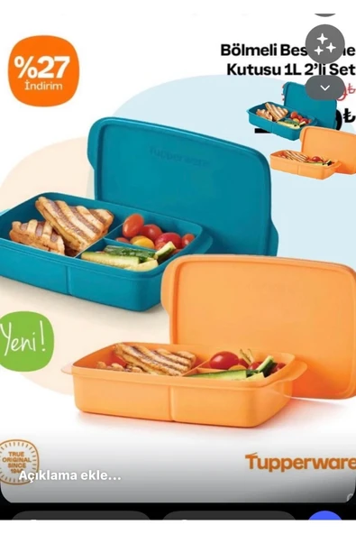 Tupperware Bölmeli Beslenme Kutusu 1L 2 Renk Derin Mavi - Portakal ürün görseli 1
