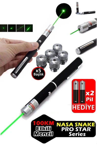 SULED 5in1 Nasa Snake Pro Series Yeşil Lazer Pointer 300 Mw 100 Km Etkili Green Laser Pointer Güçlü ürün görseli 1