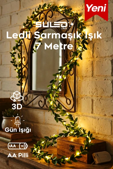 SULED 7 Metre Yapay Sarmaşık Çiçek ve Pilli Peri LED Gün Işığı 2'li Dekoratif Set ürün görseli 1