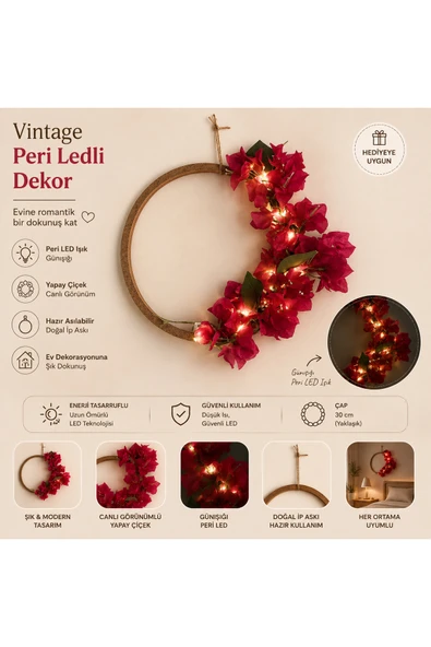 SULED Vintage Ahşap Ledli Duvar Balkon Bahçe Dekoru ürün görseli 1