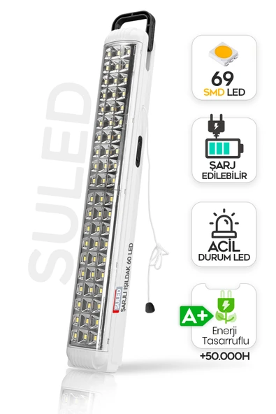 SULED Sl-1024 69 Power Li Işıldak Çekmeli Ipli Fener Şarjlı Işıldak 2 Kademeli Aydınlatma Kamp El Feneri ürün görseli 1