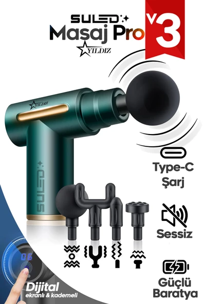 SULED Masaj Cihazı Masaj Tabancası Masaj Pro 3 Şarjlı 4 Başlıklı 6 Kademeli Masaj Aleti Sessiz ürün görseli 1