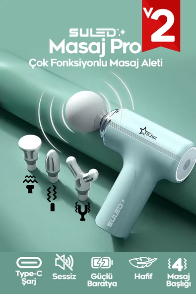 SULED Masaj Cihazı Masaj Tabancası Masaj Pro 2 Type-C USB Şarjlı 4 Başlıklı 6 Kademeli Masaj Aleti Sessiz ürün görseli 1