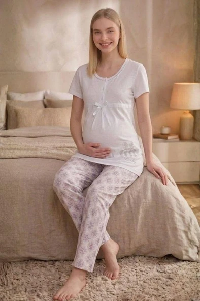 Mecit 6350 Ekru Hamile Lohusa Pijama Takımı ürün görseli 1