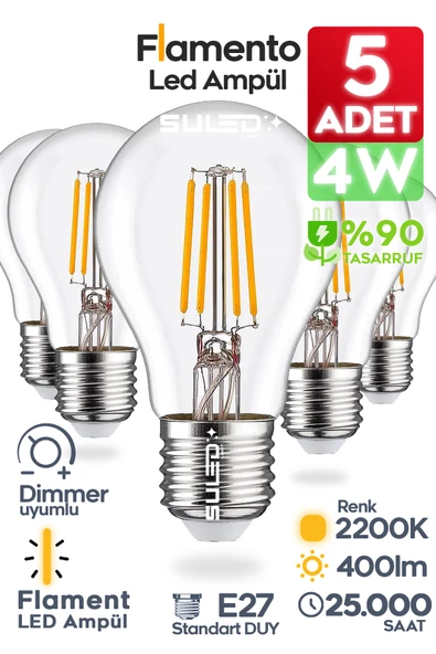SULED Flamento Rustik Ampül E27 Duy 220V Dimmer Uyumlu %90 Tasarruflu Ev Cafe Aplik Abajur Tavan Ampül ürün görseli 1