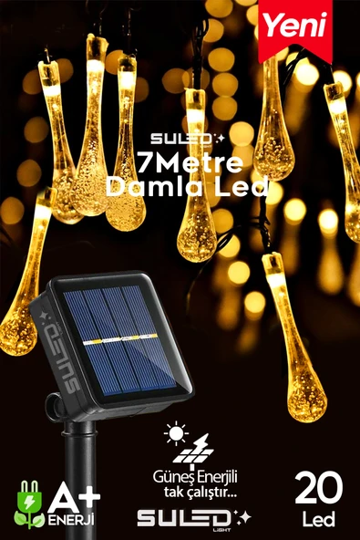 SULED 20 Damla Ledli Solar 7 Metre Bahçe Aydınlatması Modlu Led Işık Gün Işığı Dekoratif İç & Dış Mekan ürün görseli 1
