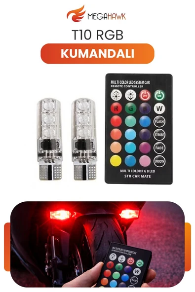 T10 RGB Kumandalı LED Ampul Seti Çok Renkli Araç İçi Park Aydınlatma ürün görseli 1