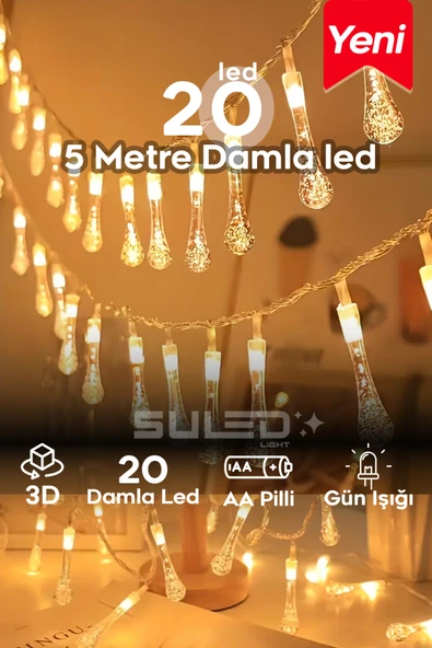 SULED 5 Metre 20 Led Işık 220V Fişli Gün Işığı Dekoratif Ortam Süsleme Işığı İç Dış Mekan Uzatılabilir ürün görseli 1
