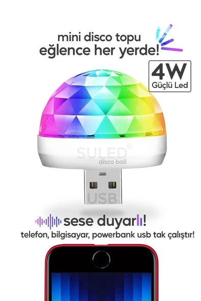SULED Sl-1018 Mini Sihirli Disko Topu Sese Duyarlı 4w Usb Işıklı Küre Usb Enerjili Telefon Ile Çalışır ürün görseli 1