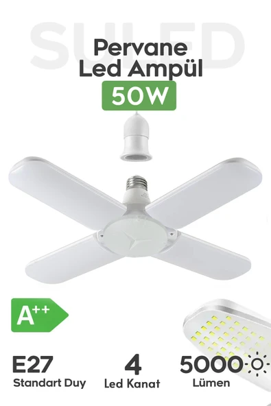 SULED Pervane 4 Kanat Led Ampül 50W 5000 Lümen Süper Güçlü E27 Lamba A Kalite Beyaz Işık ürün görseli 1