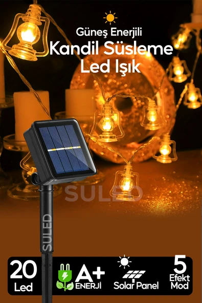 SULED Ramazan Kandil Işığı 20 Ledli Güneş Enerjili Dekoratif Led Süsleme Bahçe Balkon ve Süsleme Ledi ürün görseli 1