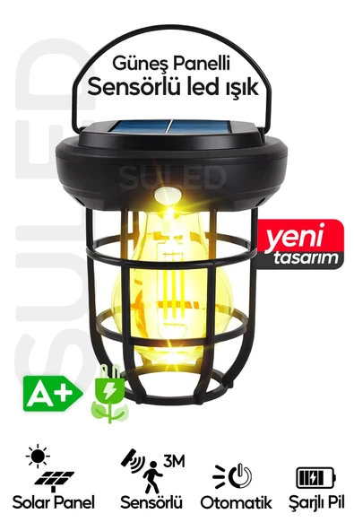 SULED Solar Şarjlı Hareket Sensörlü Led Fener Işık 15W Askılı 3 Modlu Otomatik Led Kamp Bahçe Lambası ürün görseli 1