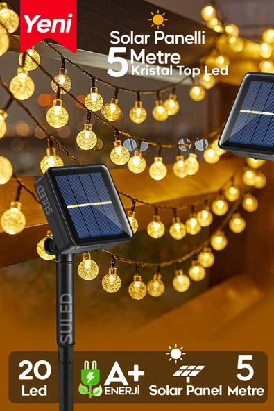 SULED Kristal Toplar 5 Metre Solar Enerjili Bahçe Aydınlatması Led Işık Gün Işığı Dekoratif İç & Dış Mekan ürün görseli 1