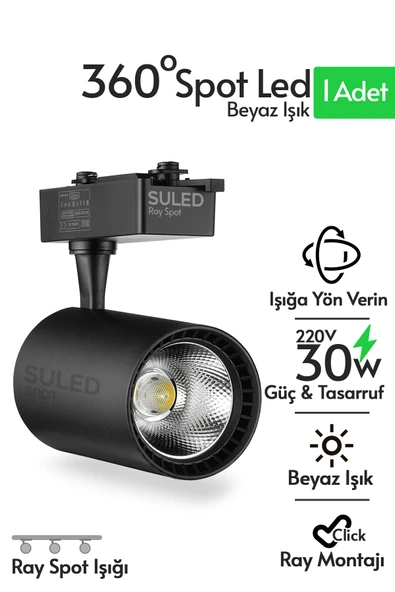 SULED Ray Spot Işık Siyah Kasa - Beyaz Işık 360/90 Dönebilen 30W Ray Spotu Led Işık Pro 220V ürün görseli 1