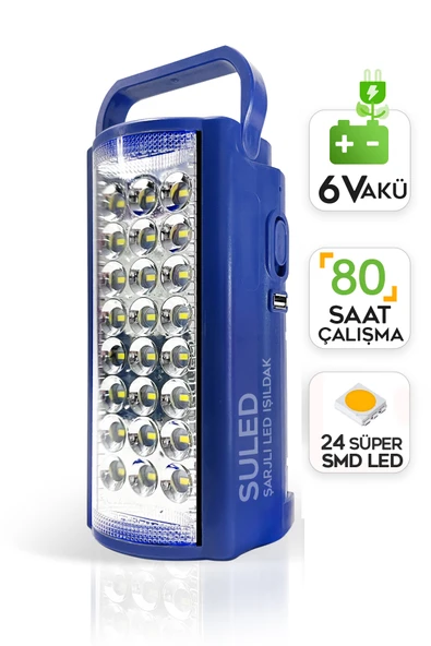 SULED Kamp Lambası Usb Şarjlı 6v Akülü 80 Saat - 3gün Aydınlatma 24 Smd Led Işıldak Lamba 220v Şarj ürün görseli 1